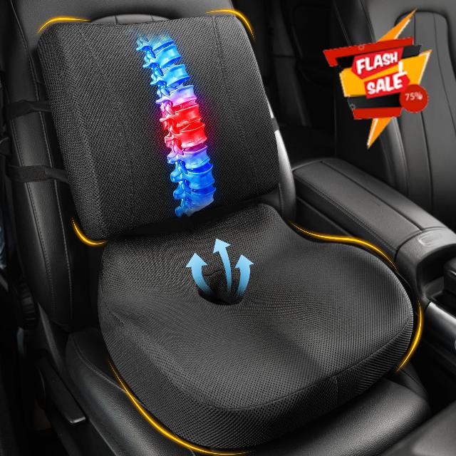 Allaboutsla Car Seat Cushion and Lumbar Back Support Pillow Set for Driving Memory Foam Car Seat Cushions